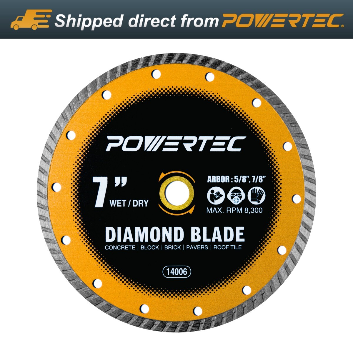 POWERTEC 7" Turbo Diamond Saw Blade for Wet Tile Saw, Diamond Blade