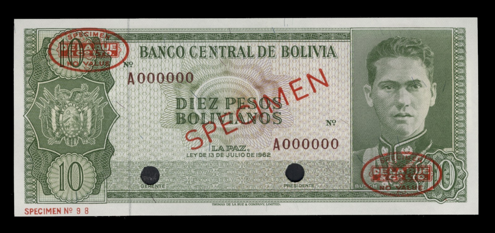 Bolivia P154s, Specimen Banknote.