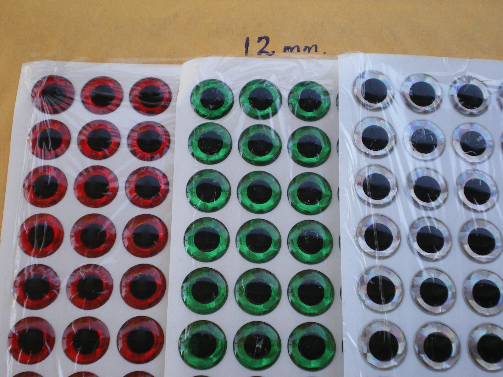 189 PCS 3D 12MM RED/GREEN/SILVER HOLOGRAPHIC LURE EYE/FLY TYING JIG/TACKLE CRAFT
