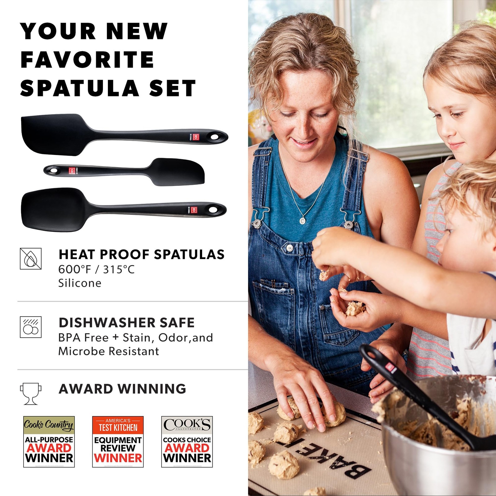 Silicone Spatula Set 3 Piece Heat Resistant Kitchen Utensils Black