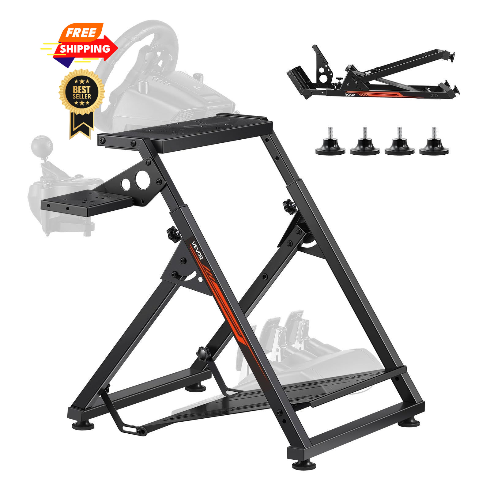 VEVOR Racing Wheel Stand, Adjustable & Foldable X-shaped lite, Black