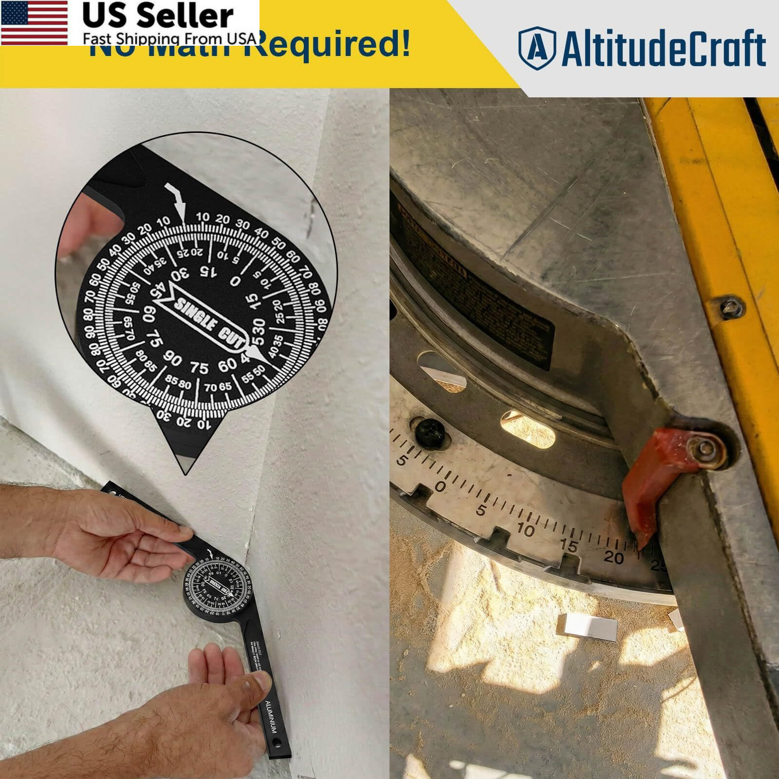 AltitudeCraft Precision Miter Saw Protractor – No-Math Angle normal, Black