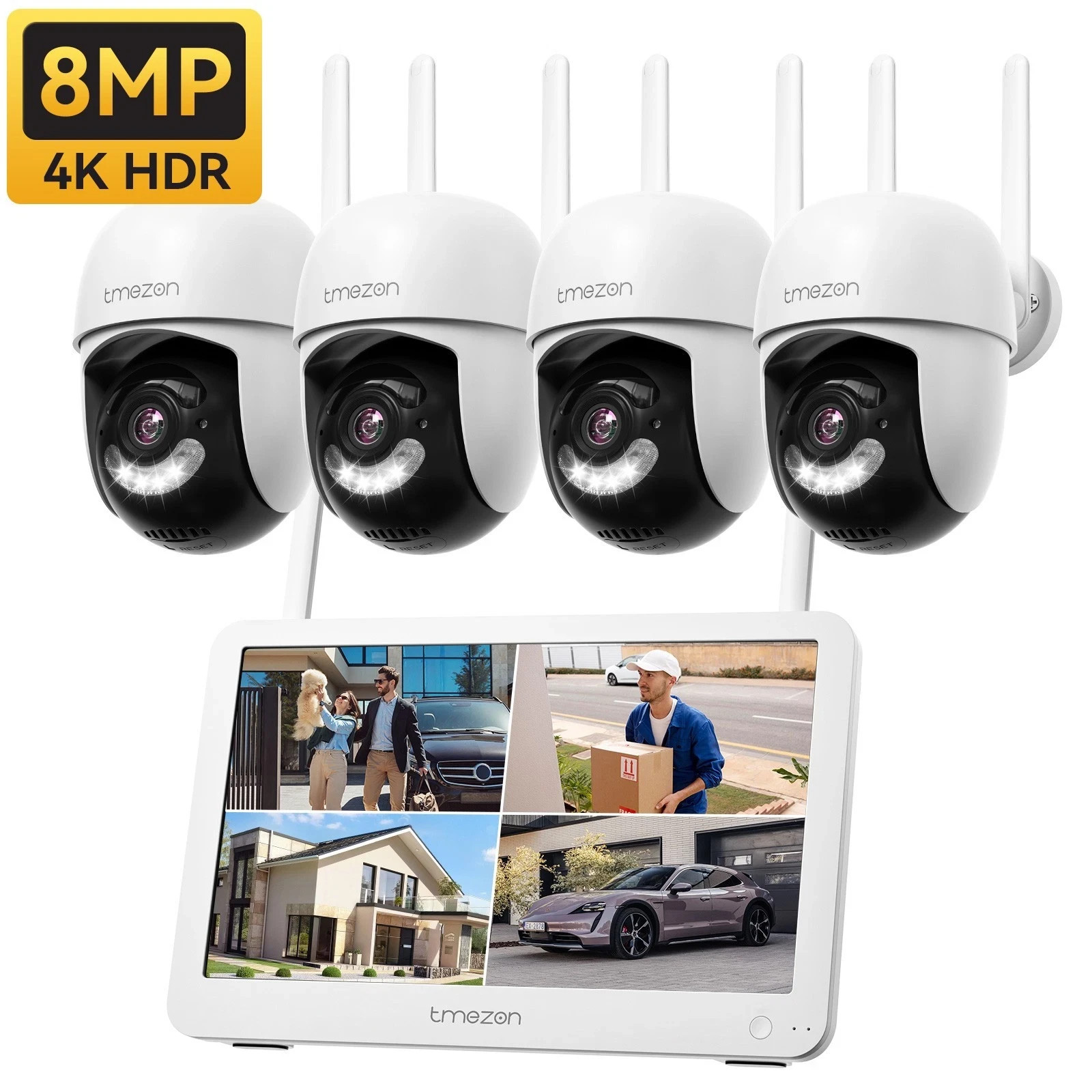 8MP PTZ Security Camera System Outdoor Wireless 12'' Monitor for Home Security