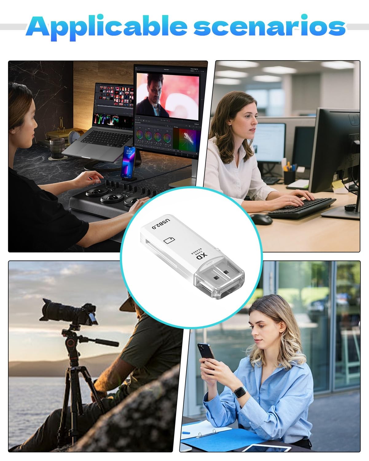 USB2.0 128GB XD Memory Card Reader Picture Adapter 1PC White, white