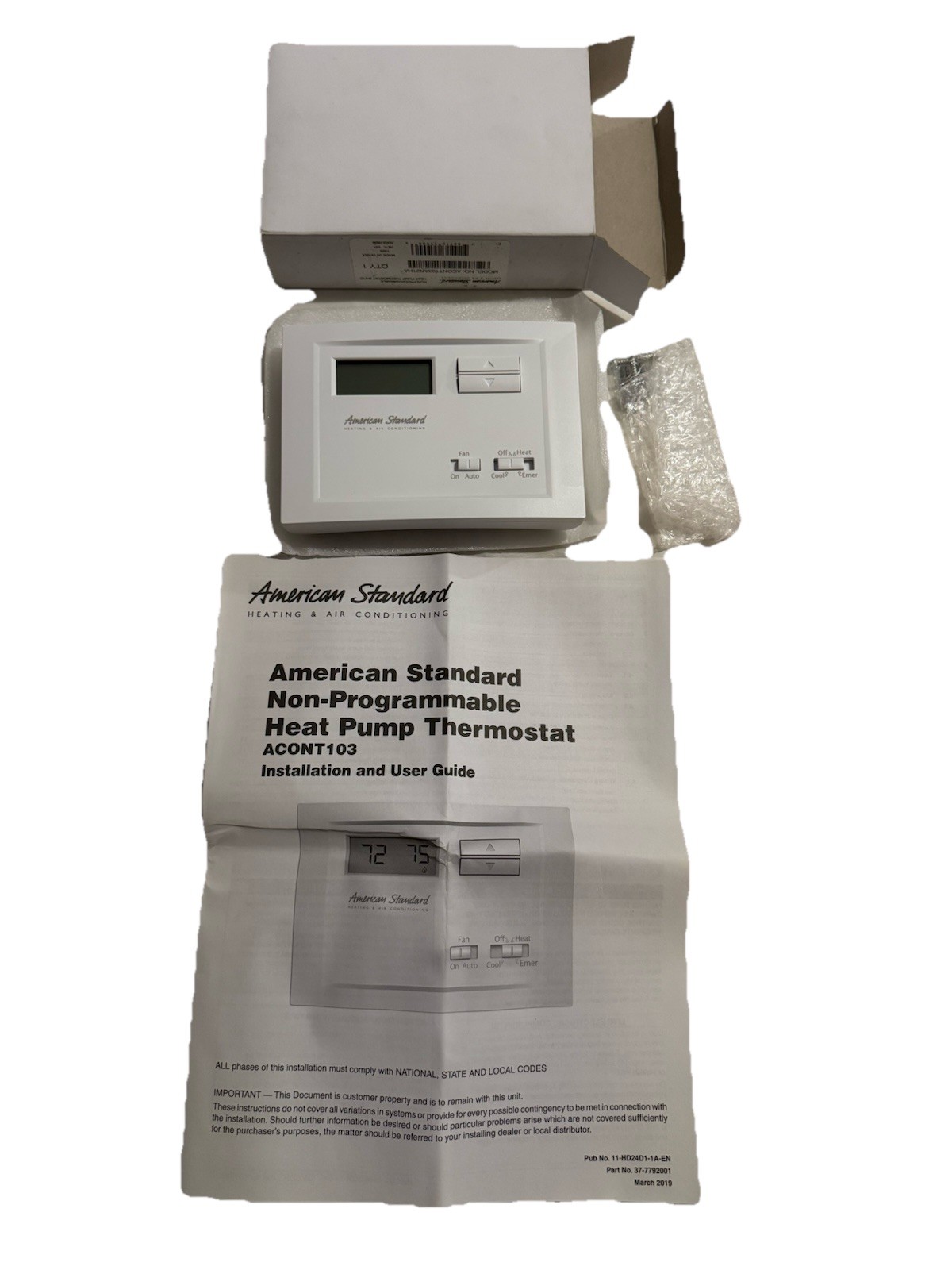 American Standard ACONT103AN21HA Non-Programmable Heat Pump Thermostat