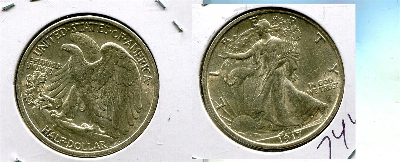 1917 P WALKING LIBERTY SILVER HALF DOLLAR CH BU 7441T