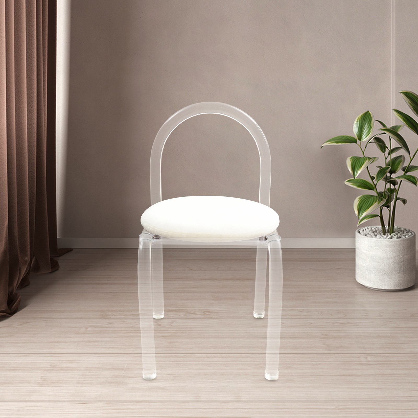 Modern Minimalist Acrylic Clear Desk Chair Makeup Chair 40*40*72cm Velvet White