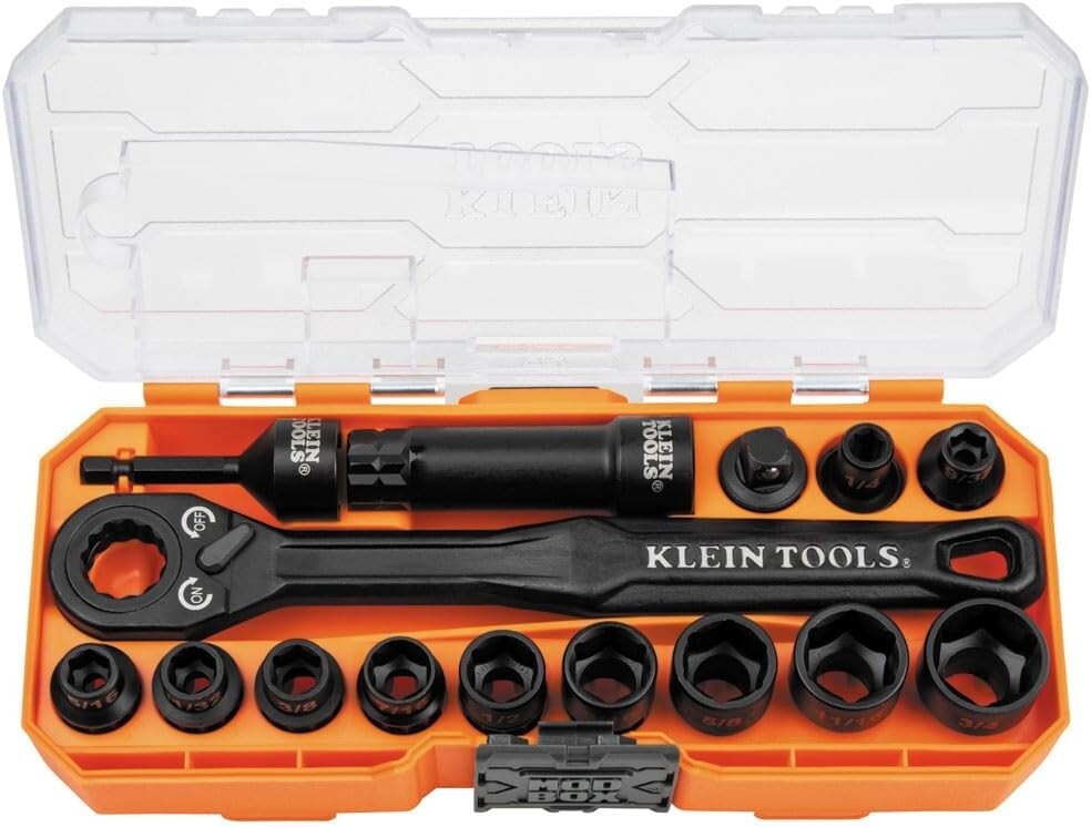 Klein Tools 65400 15-Piece and 65300 32-Piece Pass Through Socket Sets with MODb