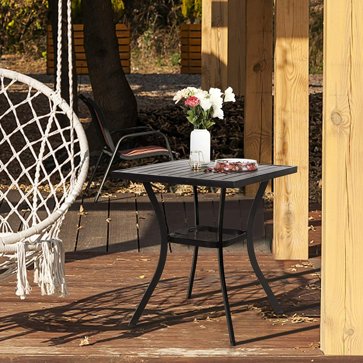 PHI VILLA 5 Piece Outdoor Bistro Set Patio Swivel Bar Chairs Bar Height Table