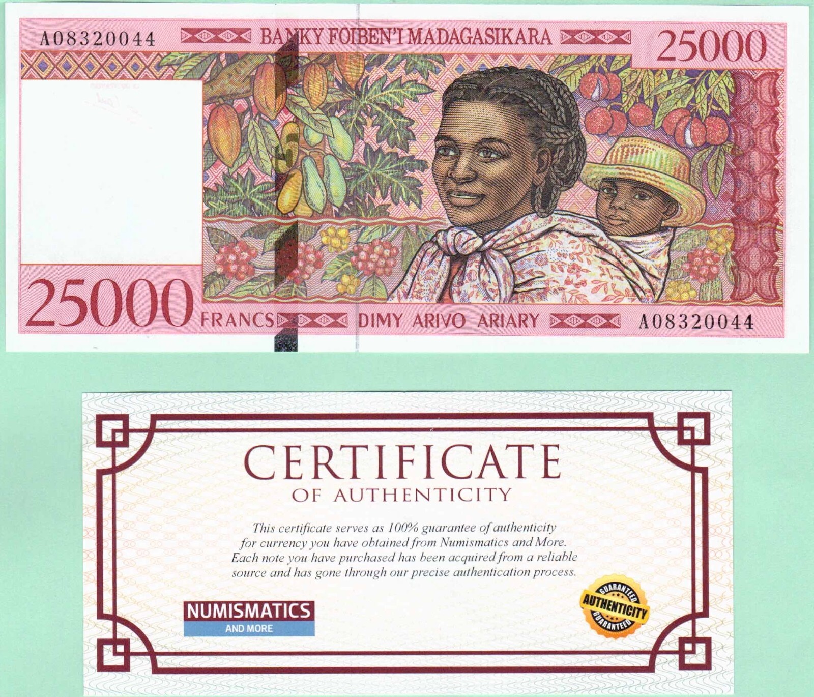 MADAGASCAR 25000 FRANCS 1998 PICK 82 GEM UNCIRCULATED