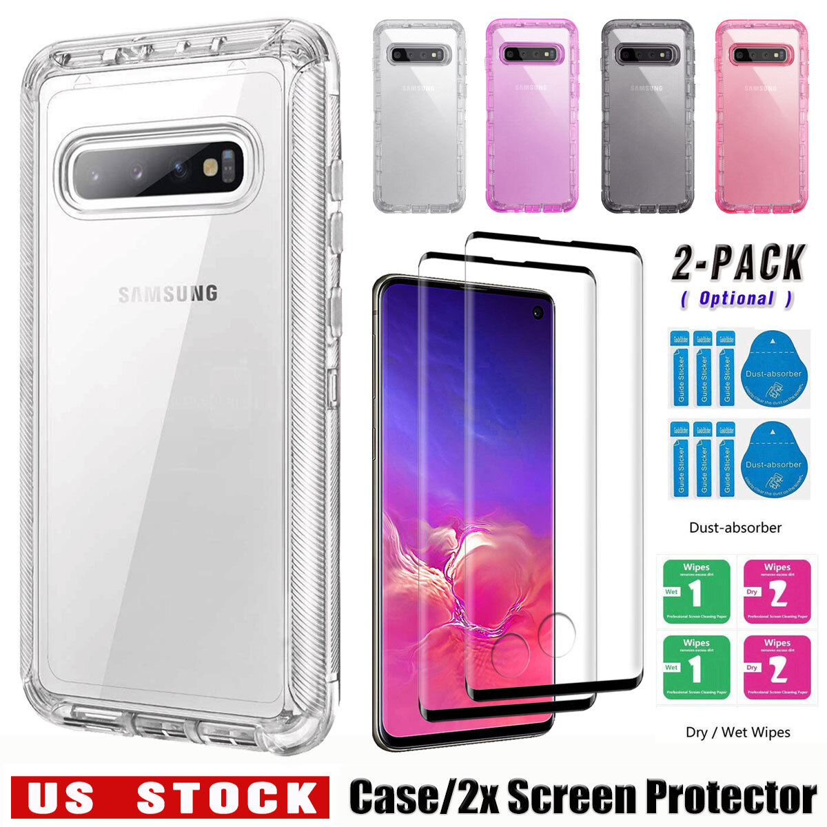 For Samsung Galaxy S10/S10+/S10e Hybrid Rugged Clear Case Cover Screen Protector