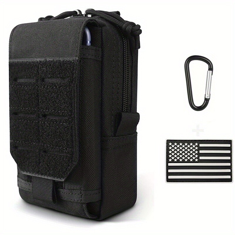 MOLLE Nylon Tactical Pouch with Silicone Flag Carabiner Clip