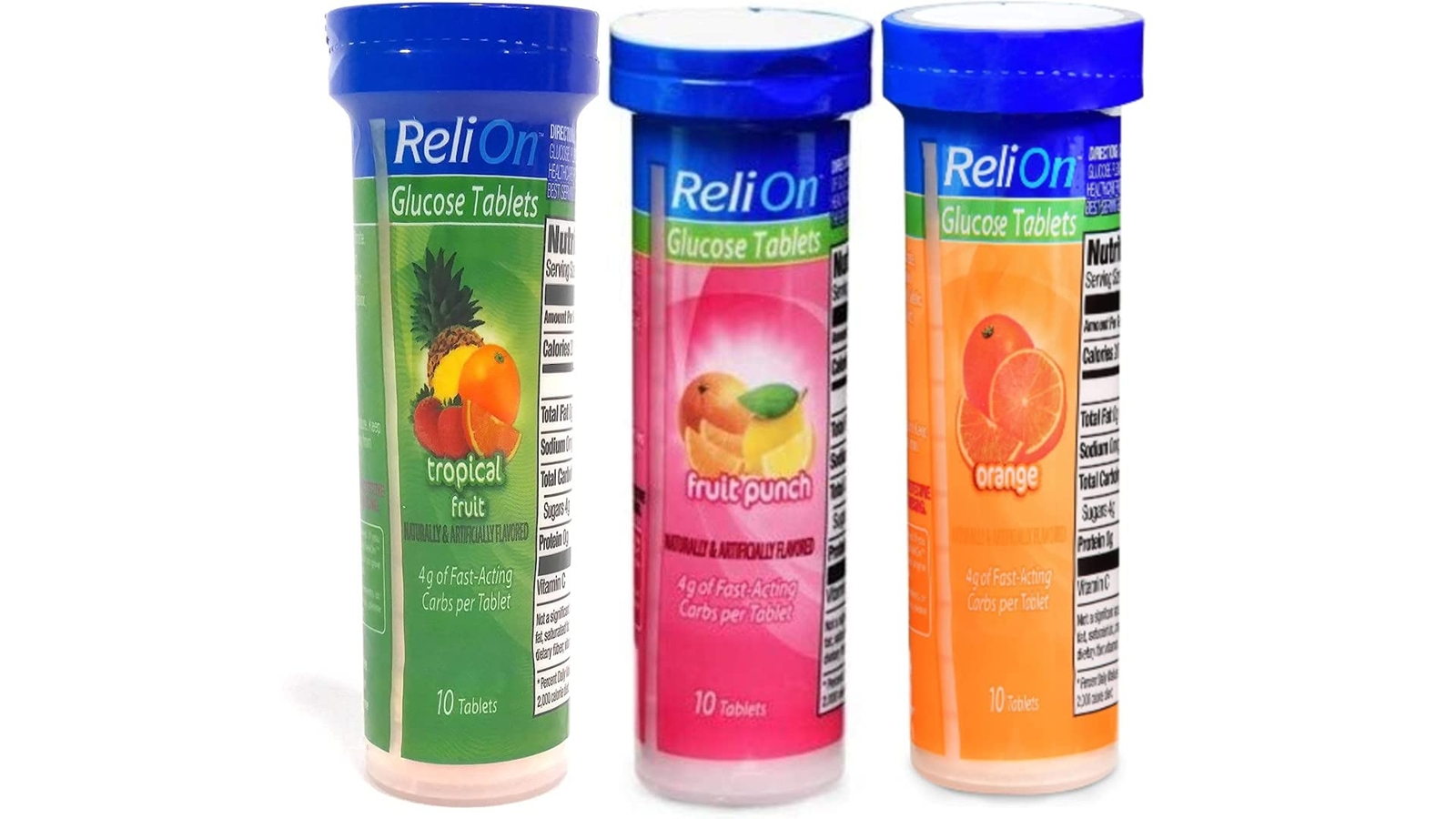 Relion Glucose Tablets 30 Count Orange Tropical Fruit Punch Sugar Candy Pack