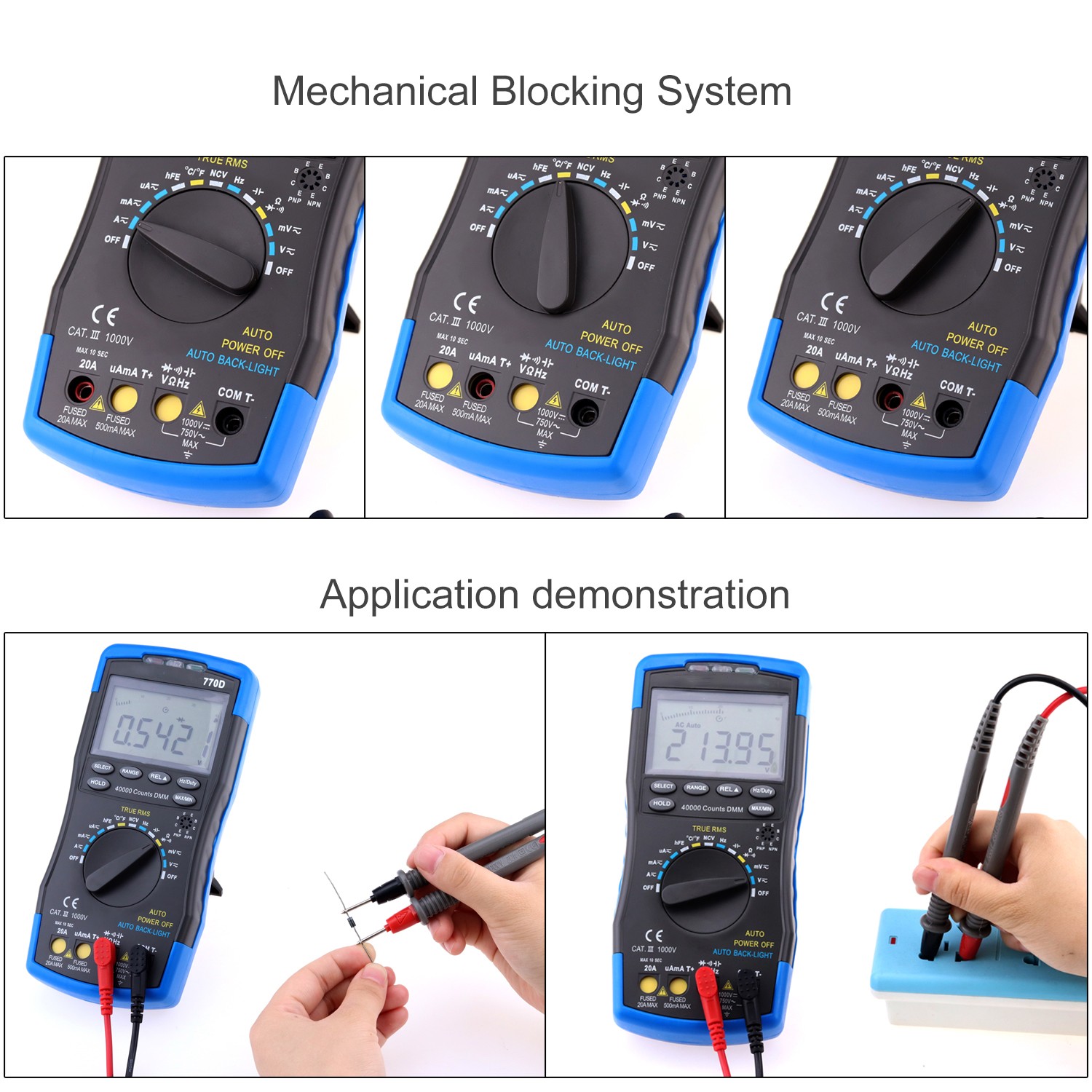 770D Multimeter 40000 Count TRMS AC DC Volt Apm Meter NCV hFE Continuity Test