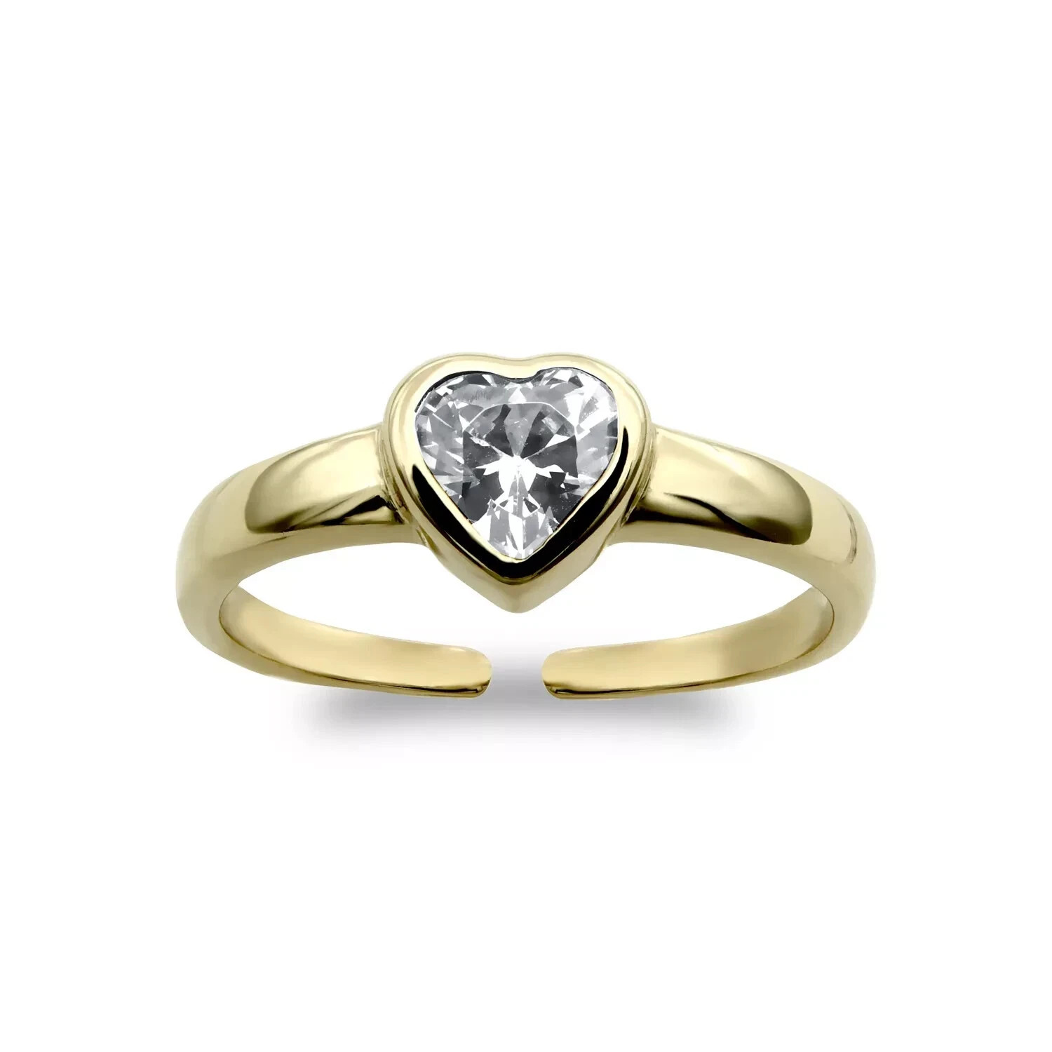 14k Yellow Gold Plated Simulated Diamond Solitaire Love Heart Toe Ring