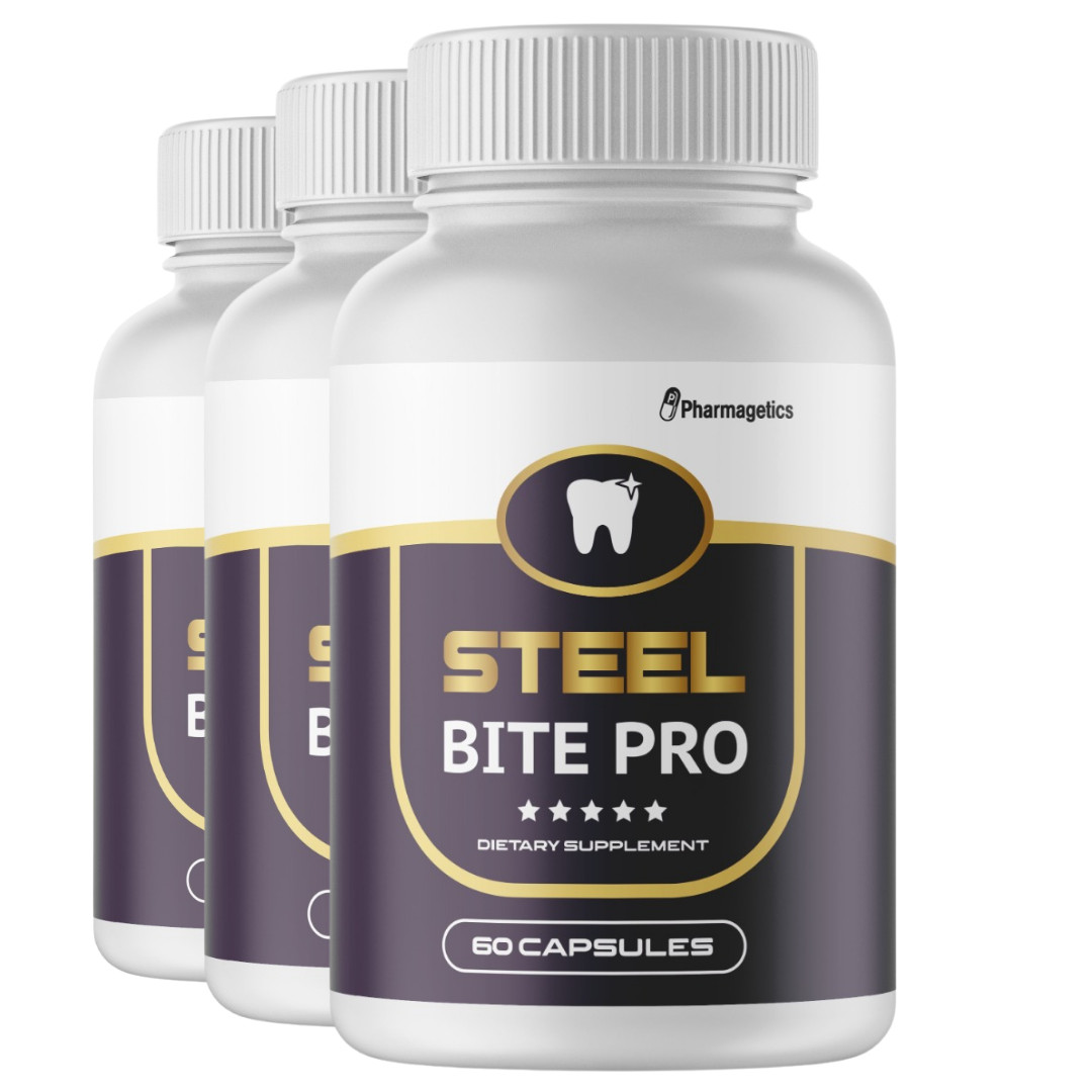 Steel Bite Pro #1 Teeth & Gums Oral Health Strengthen Pain Sensitive 3 Bottles