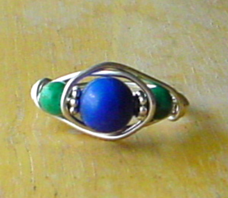 Handcrafted 3 stone Lapis & turqouise ring custom size, 1, 2,3,4, 5, 6, 7, 8, 9