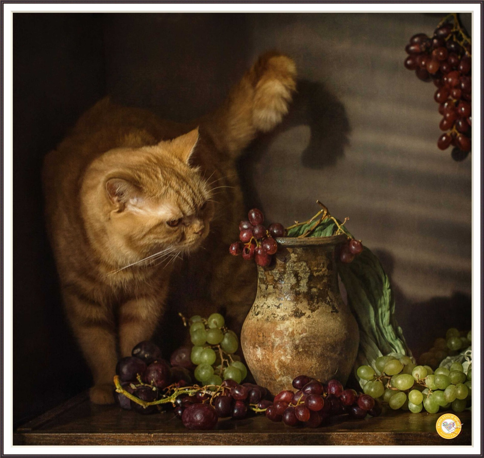 Cat and Grape 113 Chart Counted Cross Stitch Pattern Needlework