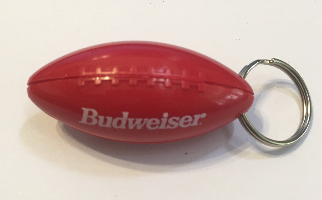 Budweiser Beer Football Red Bottle Opener Keychain Key Chain White 2.5 inch New