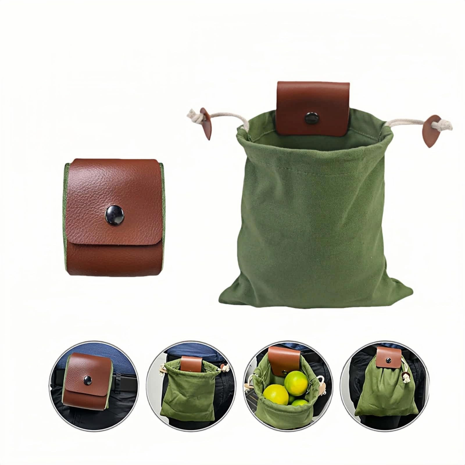 Foldable Waxed Canvas Foraging Bag - Hands Free Waist Pack for Hiking, Campin...