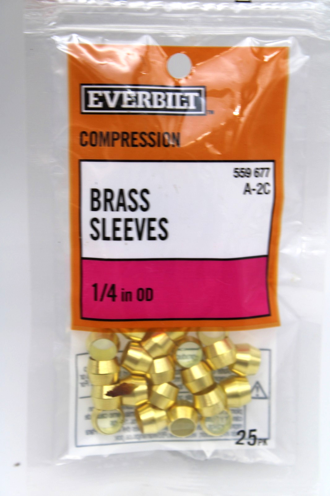 22 pcs 1/4 Inch Tube OD Brass Compression Sleeves Ferrules Ferrule Fitting A-2C