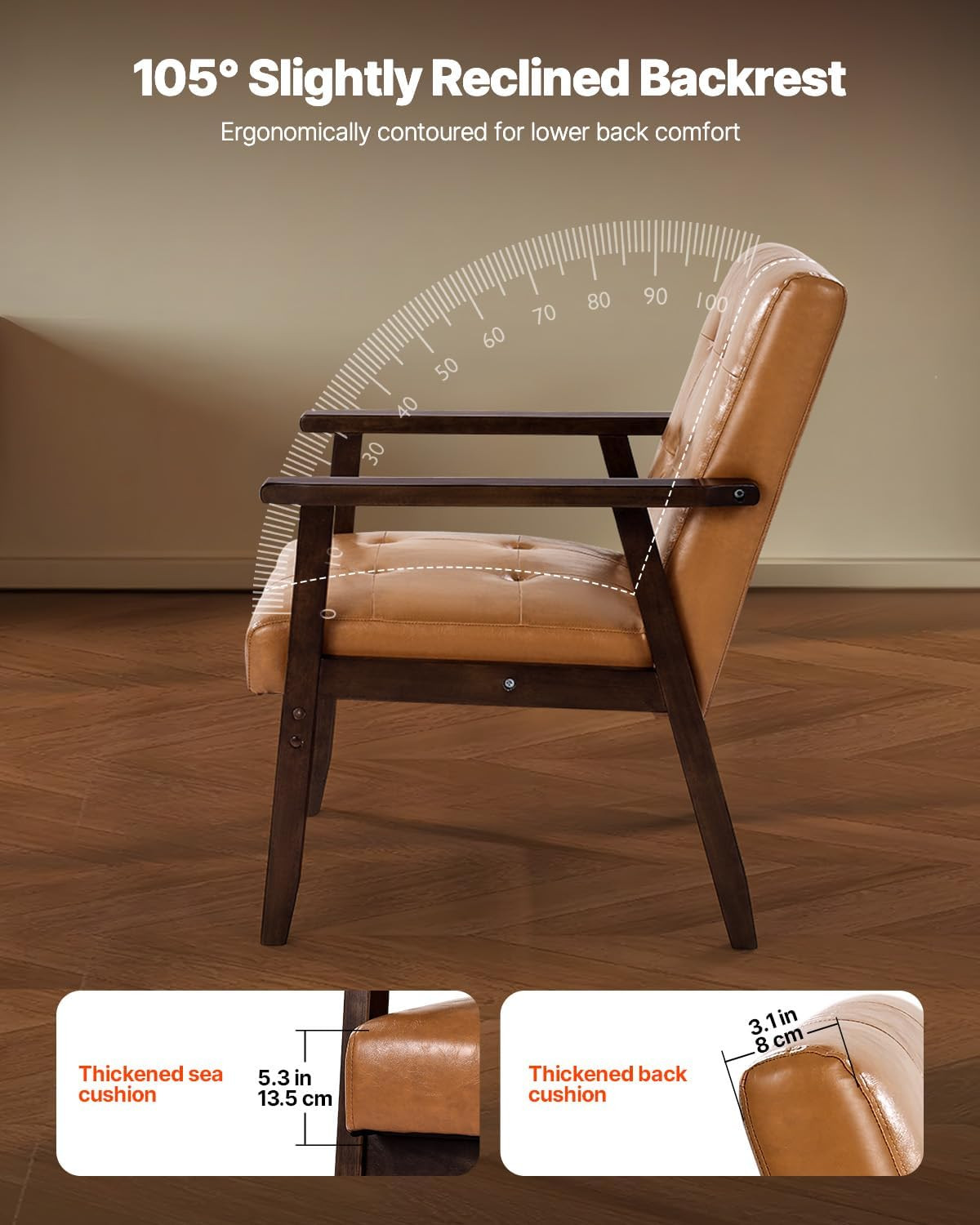 Accent Chair, Mid Century Modern Armchair with Solid Wood Frame and Non-Slip Leg