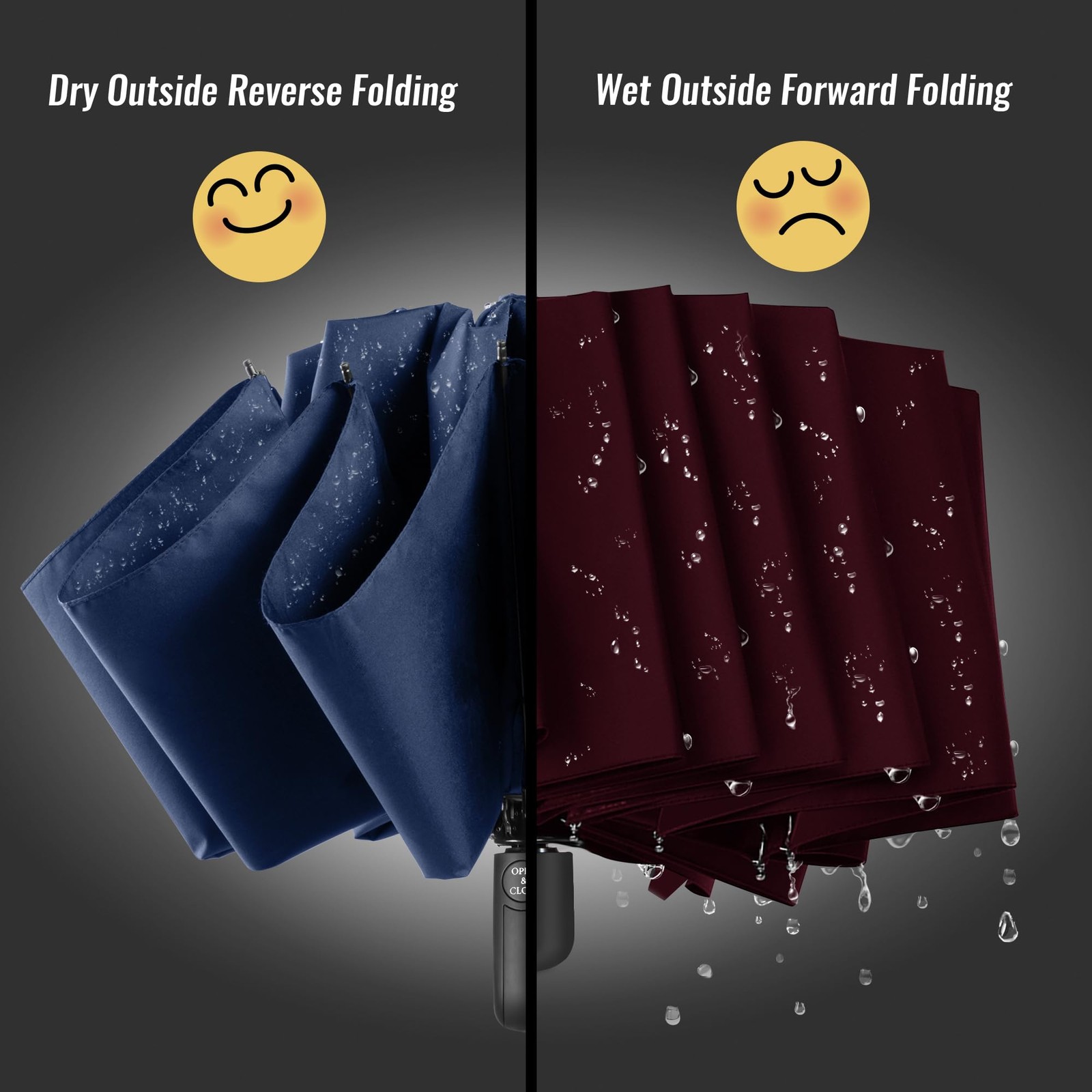 Inverted Travel Umbrella Compact Windproof Auto Folding 10 Ribs