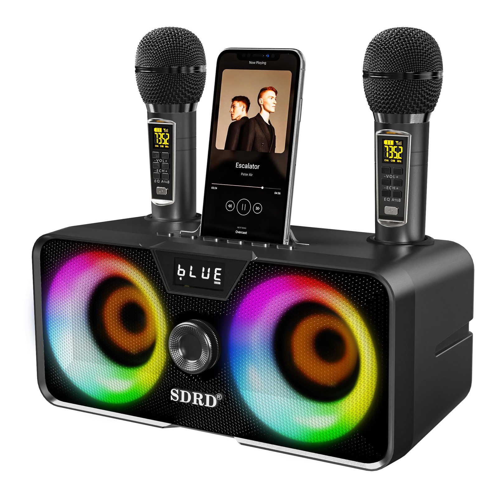 Karaoke Machine for Adults and Kids with 2 UHF Wireless Medium, Black