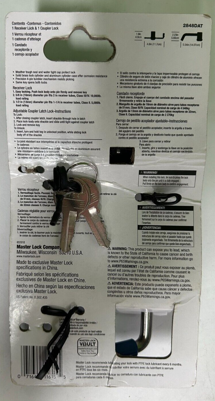 Master Lock Coupler/Receiver Lock Set 2848DAT
