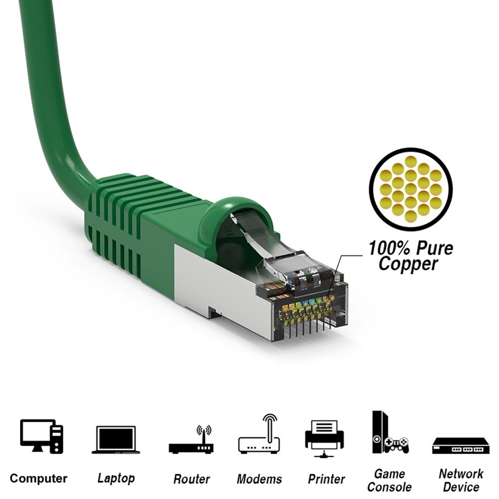 7FT Cat6 RJ45 Ethernet LAN Network SSTP Shielded Patch Cable Copper 26AWG Green