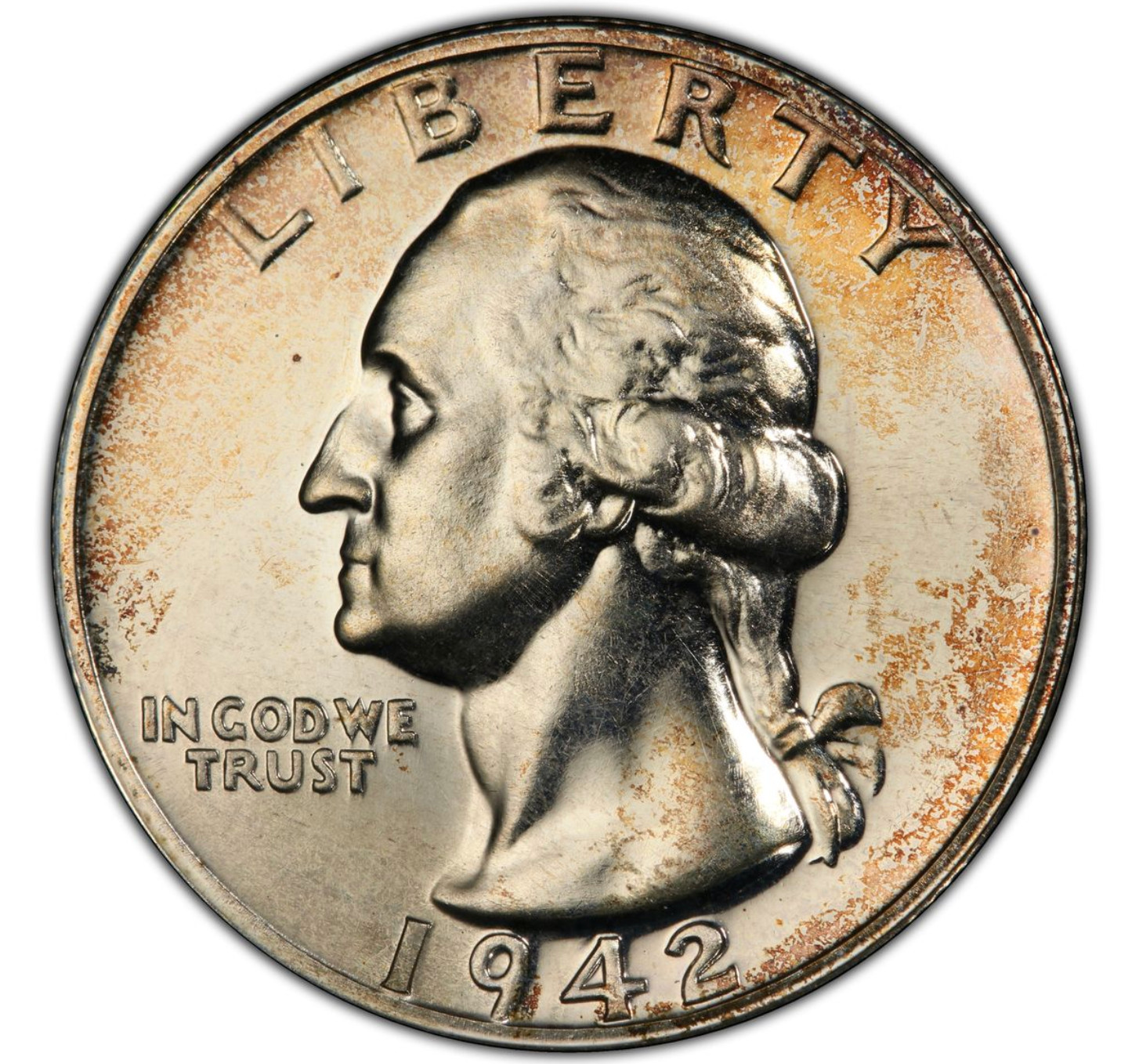 1942 Washington Silver Quarter 25C Proof PCGS PF64 Toned - 0419
