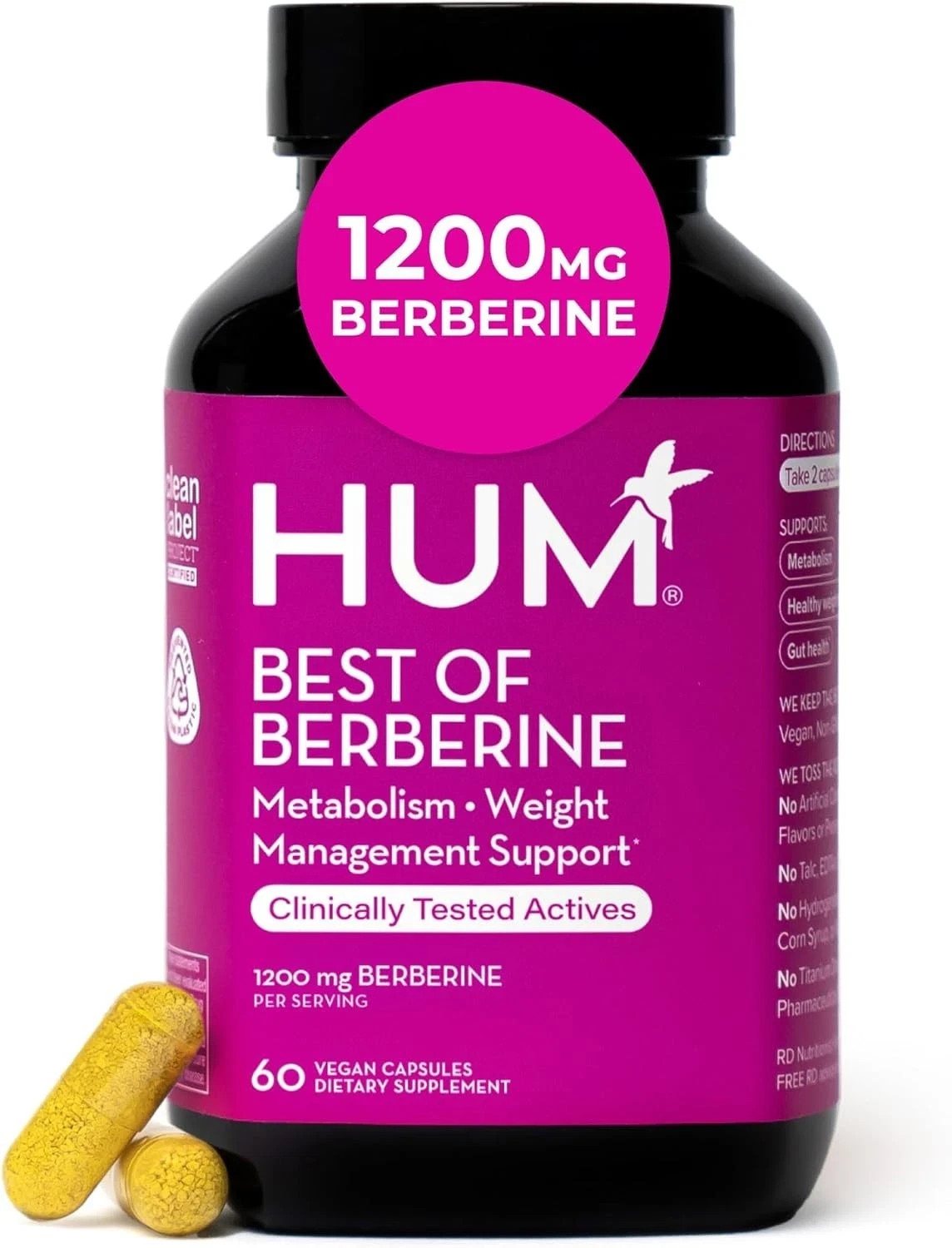HUM Best of Berberine Supplement 1200mg (60 Capsules) - NEW