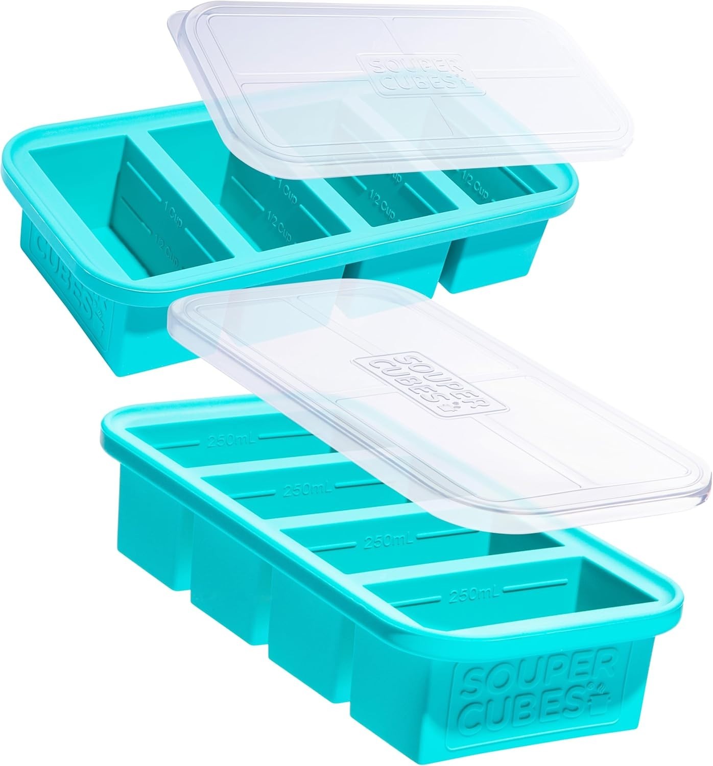2-Pack Aqua Silicone Freezer Molds with Lids - Easy Meal Prep Solution