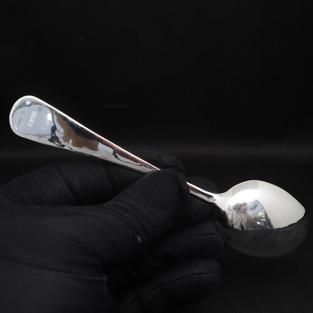 Solid 999 Fine Silver Dragon Phoenix Figure Spoon Dinnerware 29-31g 132x30mm