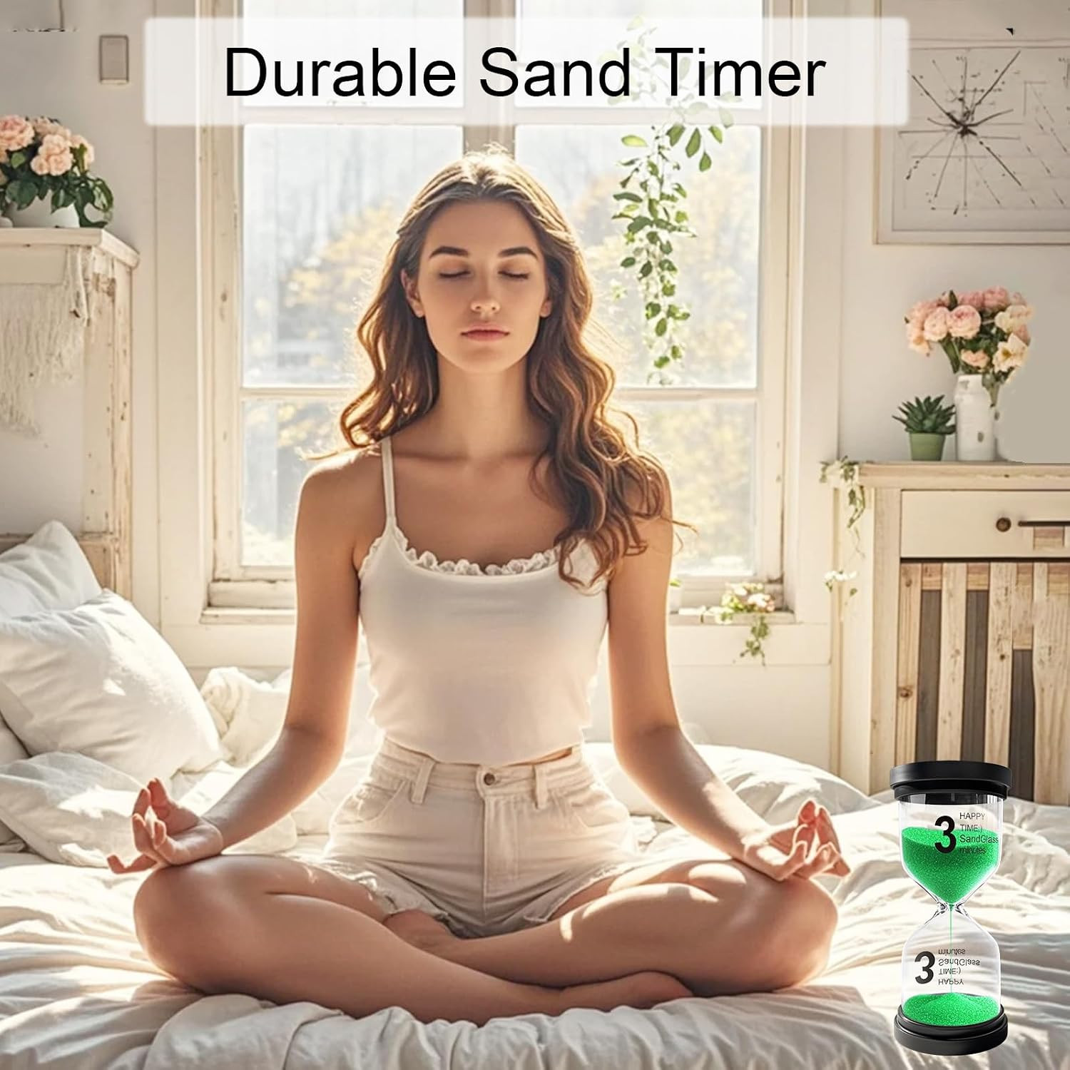 3 Minute Sand Timer for Classroom, Plastic Hourglass Sand Clock, Acrylic Small H