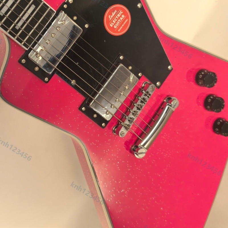 Pink Sparkle Finish Solid Body Electric Guitar Stainless Rounded Fret Bone Nut