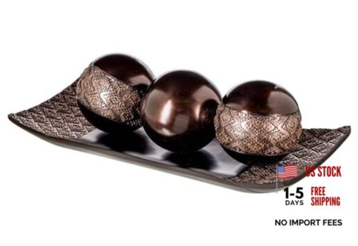 Dublin Tray and Ball Set - Living Room, Entry Table Decor Centerpiece Brown