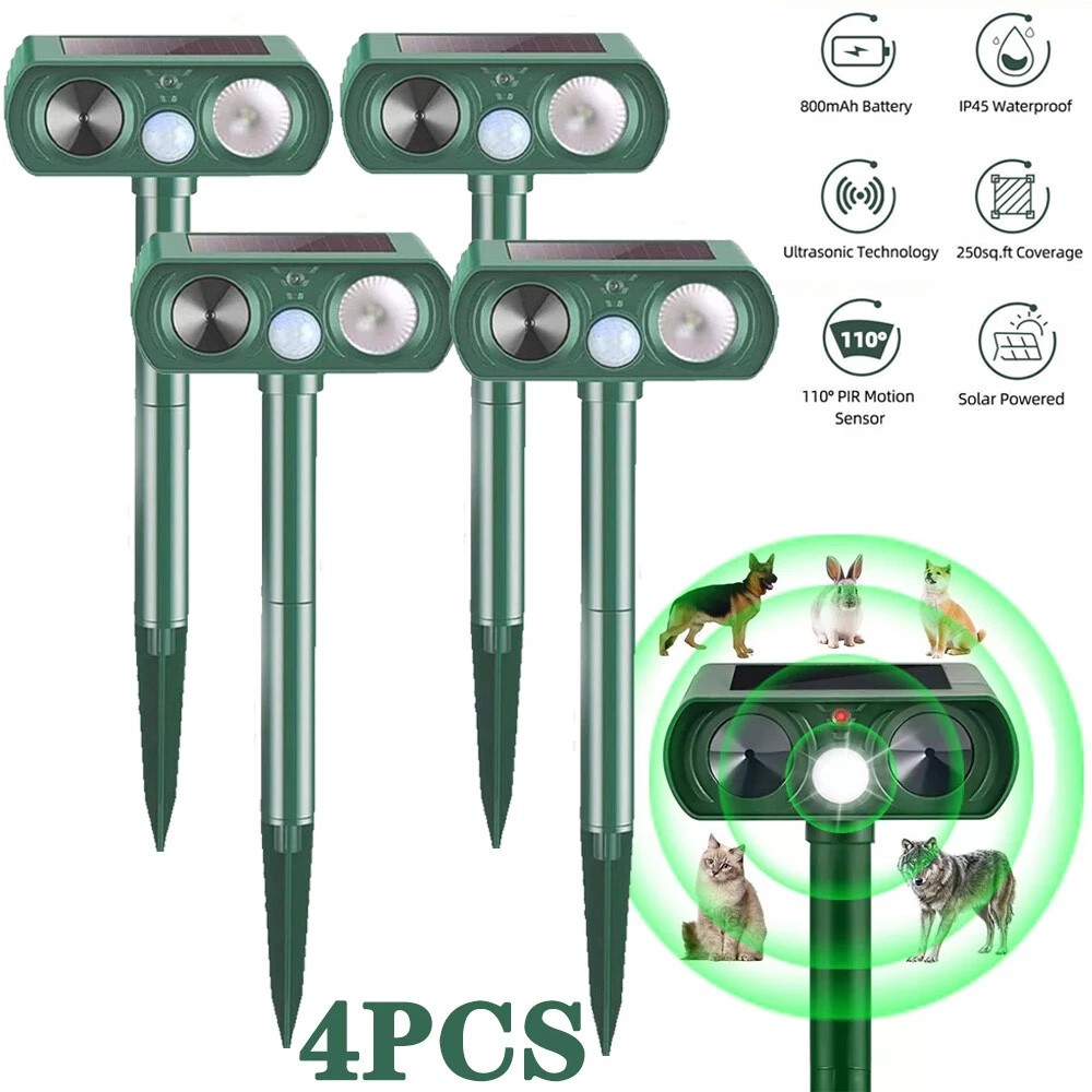 4 Set Solar Ultrasonic Animal Repellent Dog Skunk Deer Raccoon for Garden Yard