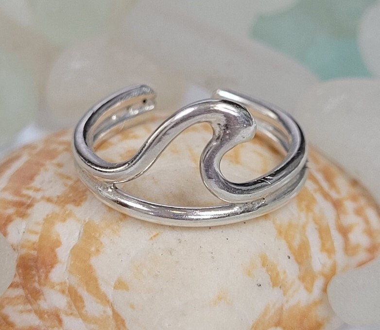 Anniversary Gift For Women's Solid Metal Adjustable Wave Toe Ring 925 Silver