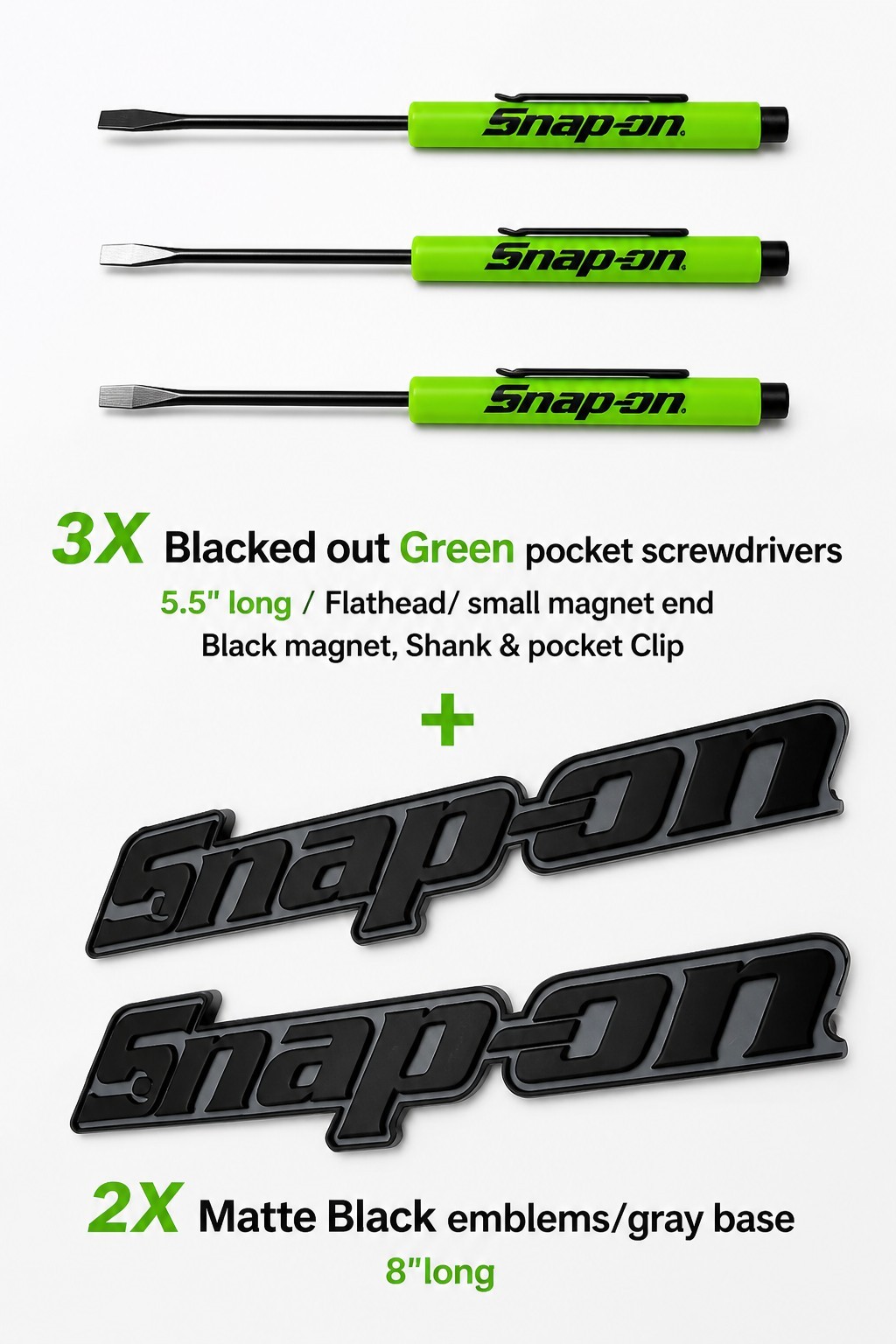 2PK SNAP ON TOOL BOX LOGO EMBLEM MATTE BLACK Plastic Badge Decal 8"+3 BLKOUT DRV