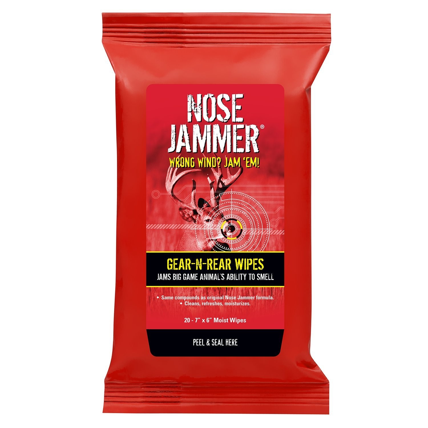 Nose Jammer Gear-N-Rear Body and Gear Wipes Scent Elimination 7x6 in 20-Pack