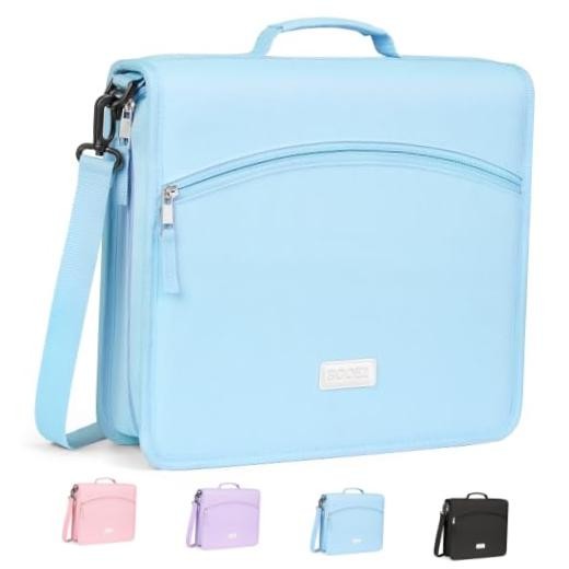 Zipper Binder Bag, 2-Inch 3 Ring Binder with Shoulder Strap & Handle | Blue
