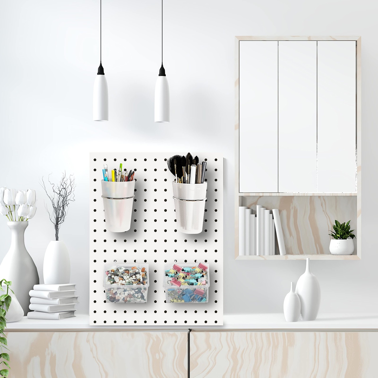 6 PCS Pegboard Bin Cup Hook Accessory Basket Holder Organizer Craft Transparent