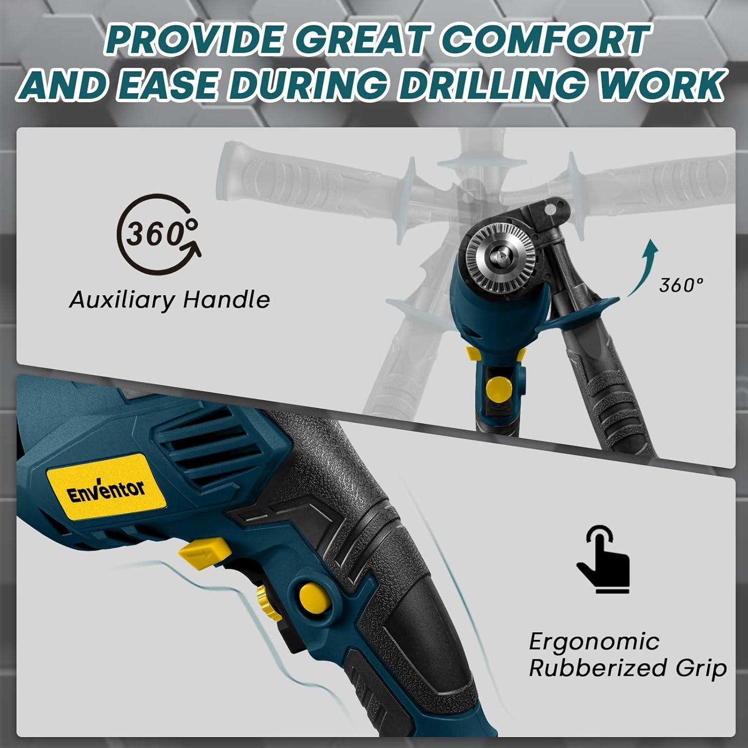 7.5 Amp Electric Hammer Drill with 2-in-1 Function, 900W, 360° Handle & 9 Bits