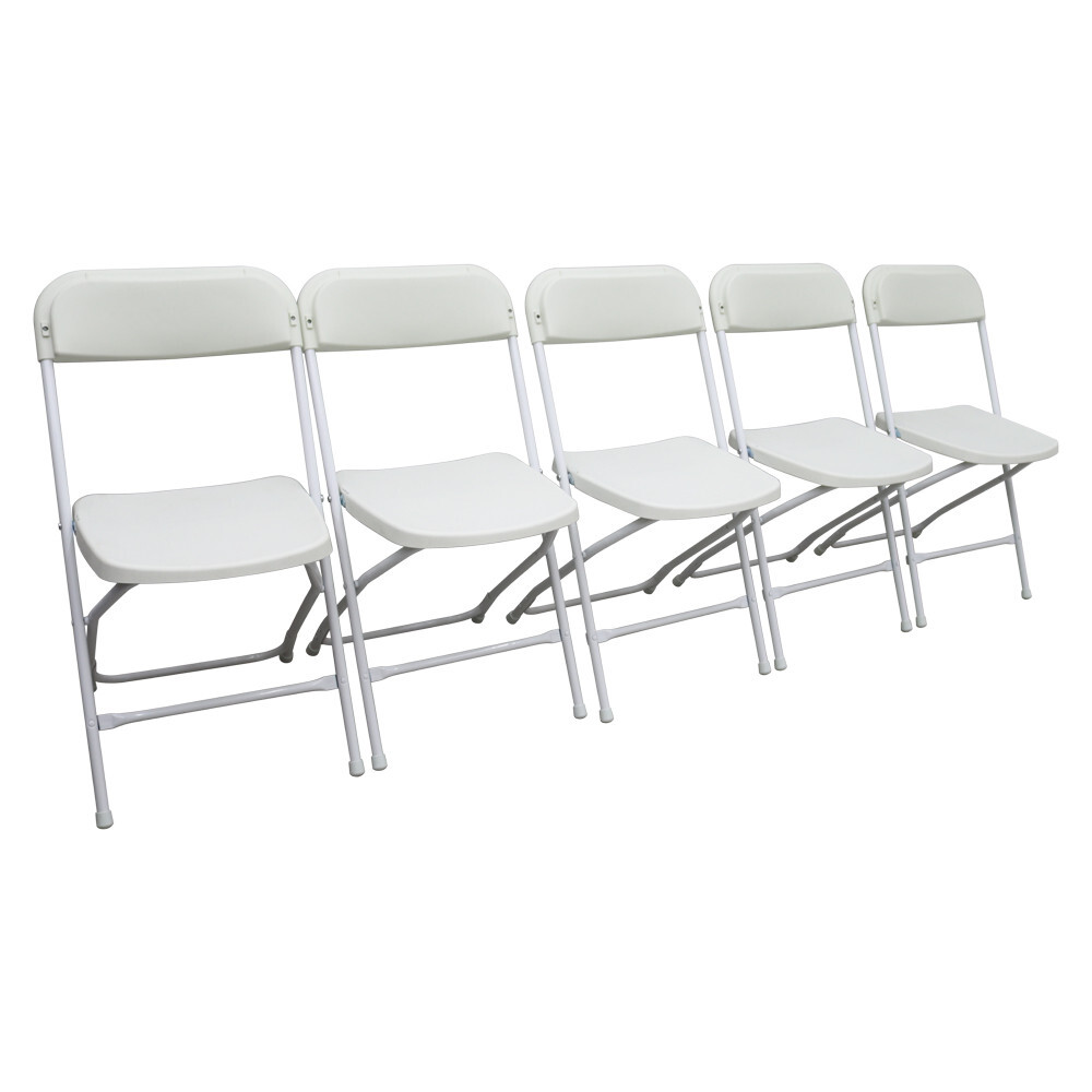 5 Pack White Plastic Commercial Folding Stackable Chairs Plastic + Iron Material