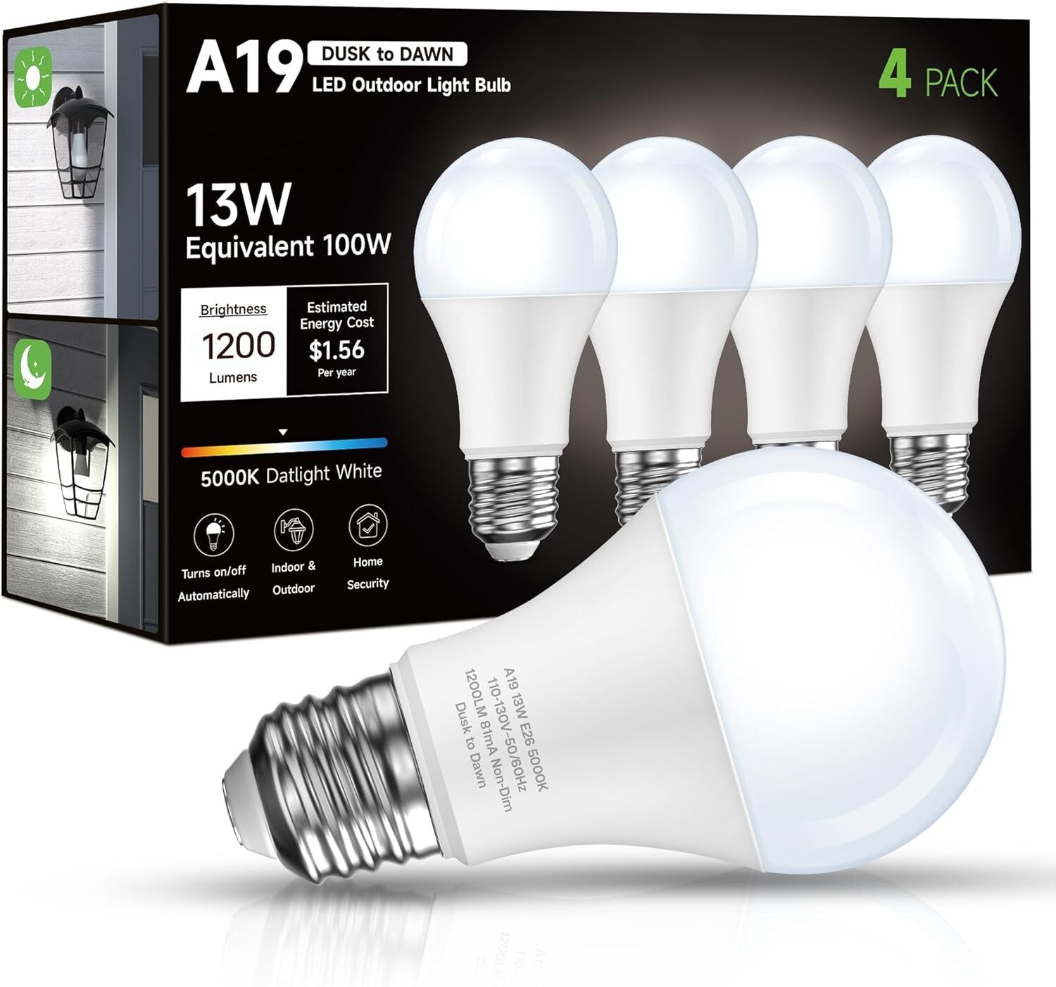 Bombilla Led Para Exteriores Con Sensor De Atardecer Amanecer Luz Blanca Diurna