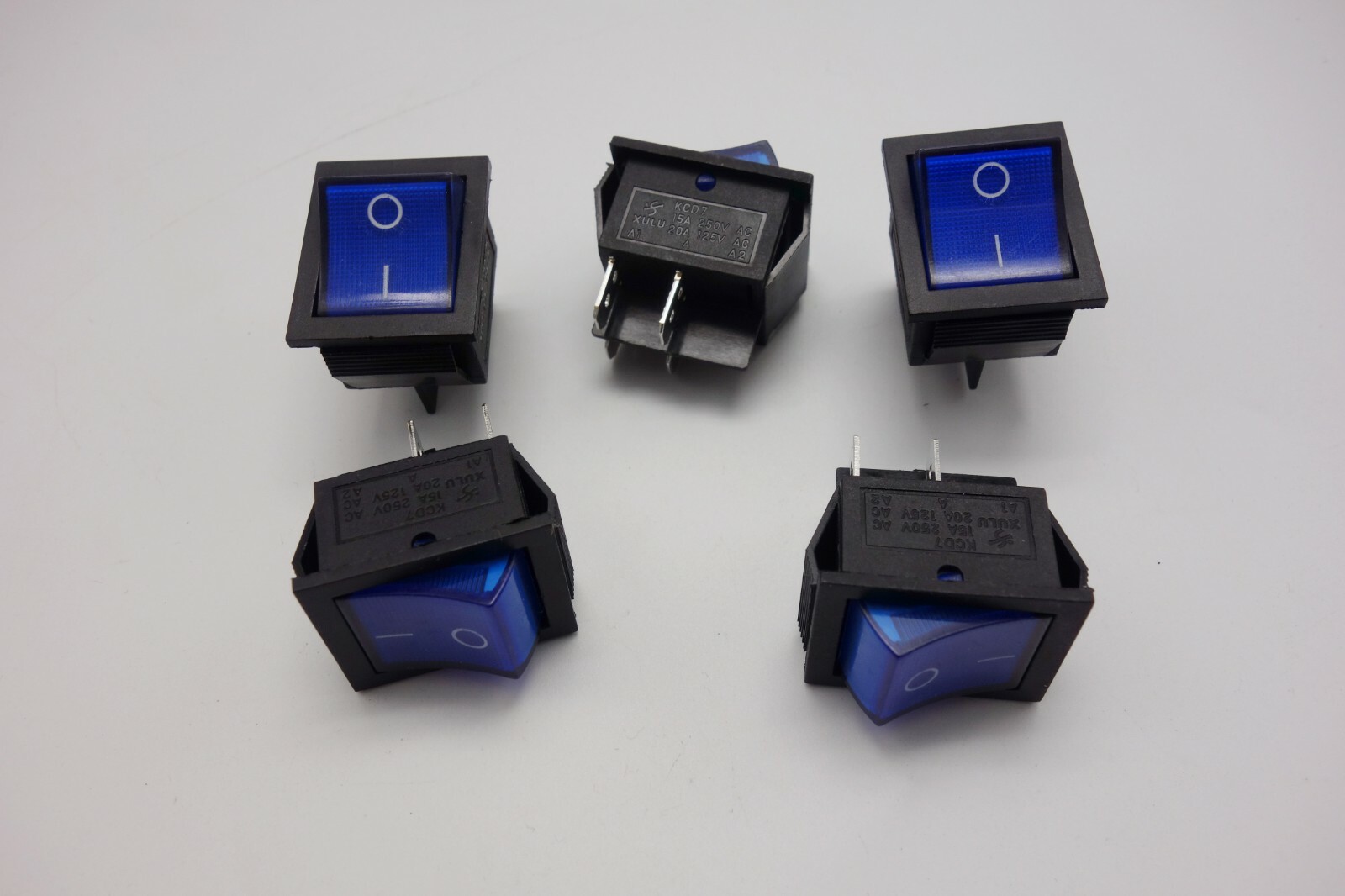 5Pcs Blue 220V Light Illuminated 2 Position ON/OFF Boat Rocker Switch 4 Pin