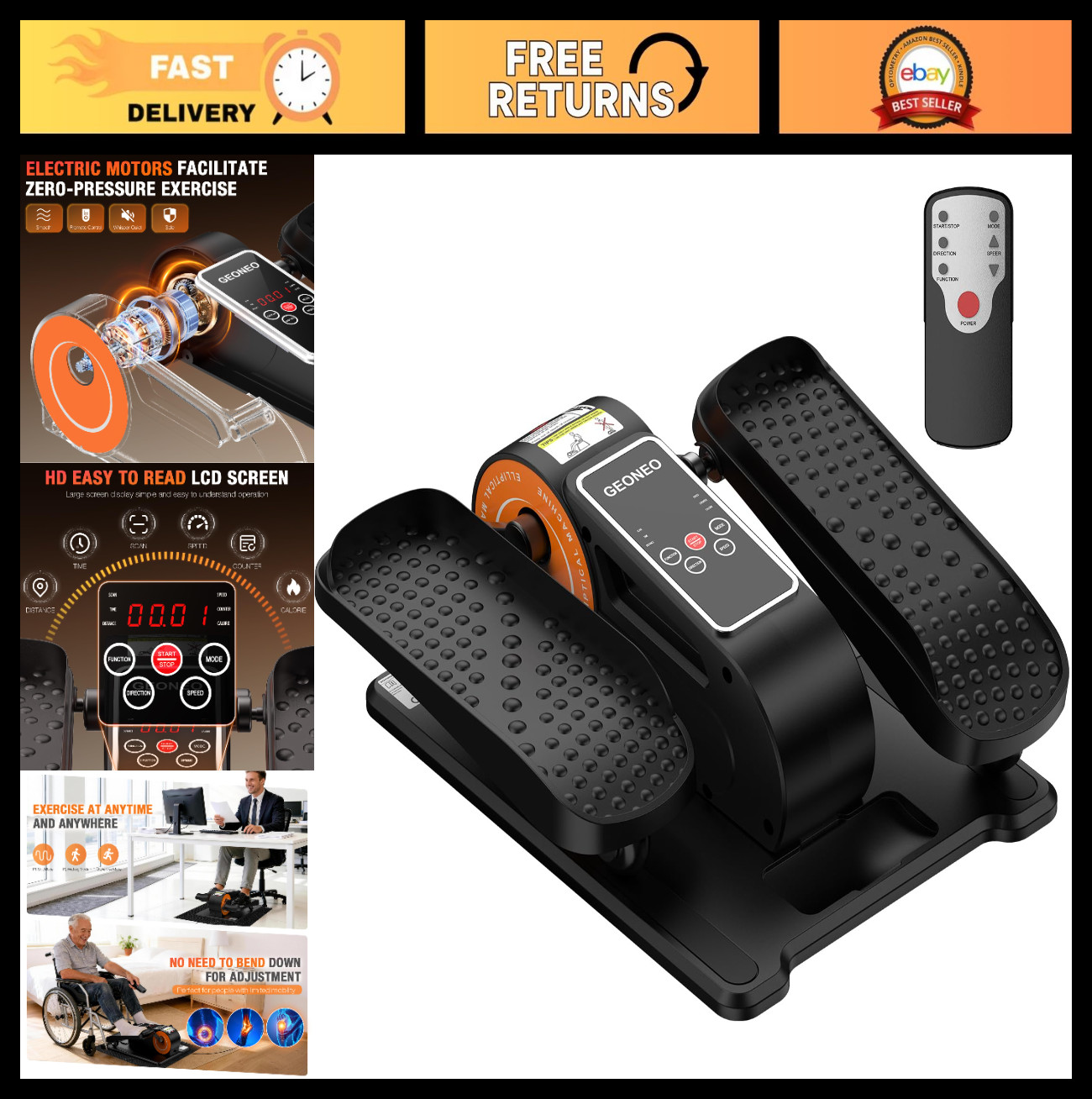 Compact Electric Under Desk Elliptical Machine for Seniors - Quiet Pedal Exercis