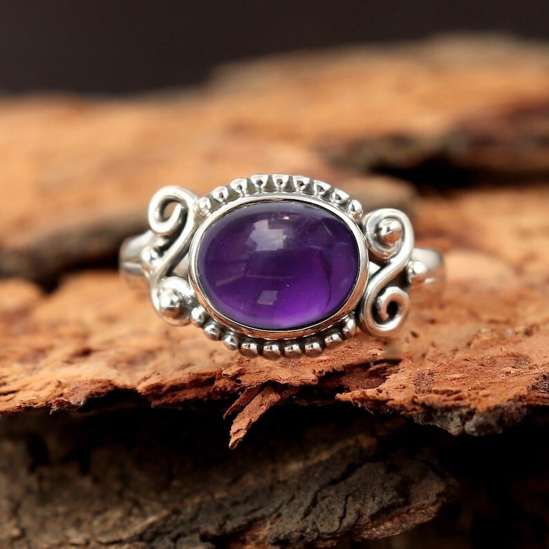 Amethyst Oval Shape Gemstone 925 Sterling Silver Genuine Handmade Women Ring