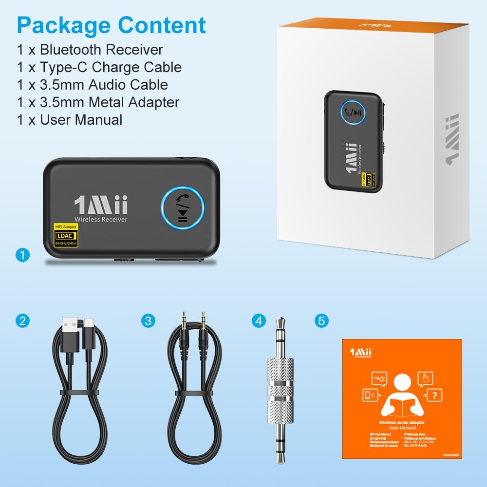 LDAC Bluetooth Aux Adapter for Car Wireless Bluetooth 5.3 Receiver with Volum...